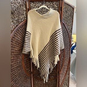Womens Snug and Warm Crochet Fringe Wrap Shawl Poncho Beige / Brown Neutral OS